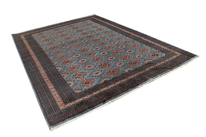 Light Steel Blue Pakistani Jaldar Rug 8' x 11' Hand-Knotted | No. QA12094