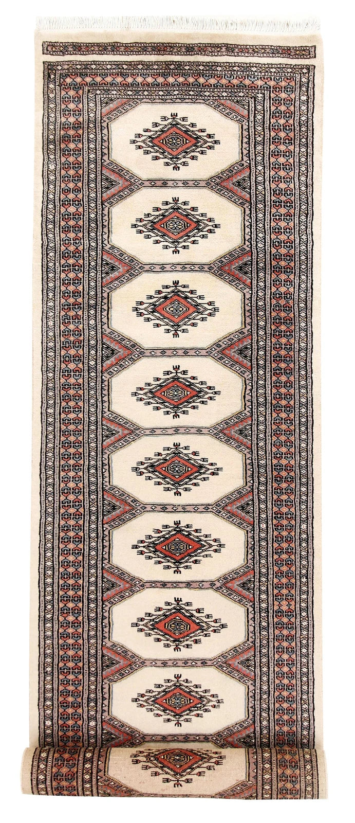 White Pakistani Jaldar Rug 2' 4" x 9' 7" Hand-Knotted | No. QA12256