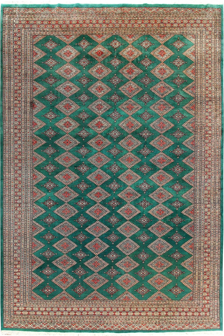 Teal Pakistani Jaldar Rug 8' x 11' 3" Hand-Knotted | No. QA12524