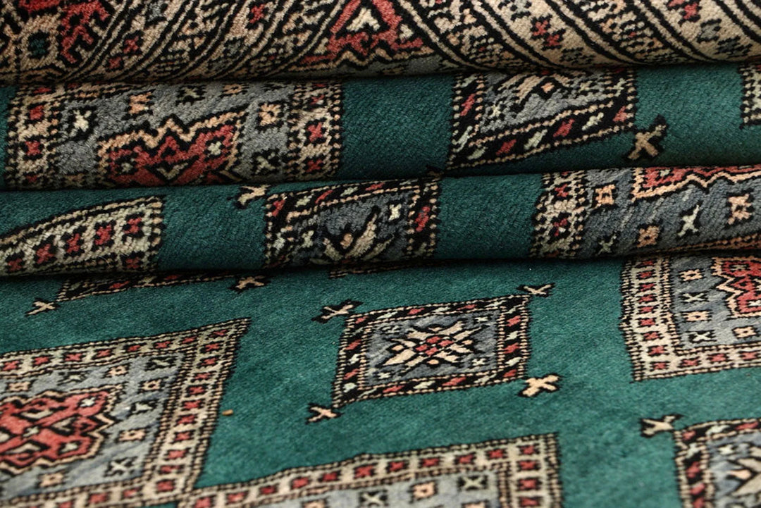 Teal Pakistani Jaldar Rug 8' x 11' 3" Hand-Knotted | No. QA12524