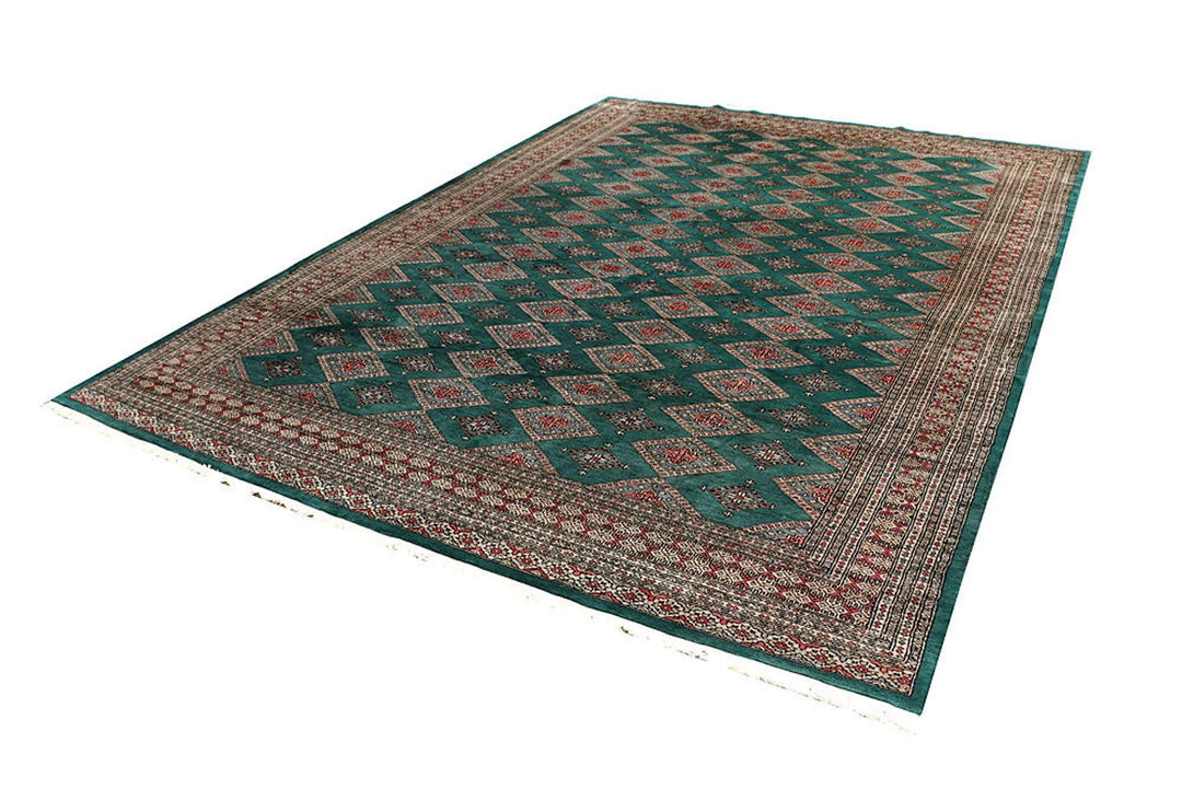 Teal Pakistani Jaldar Rug 8' x 11' 3" Hand-Knotted | No. QA12524