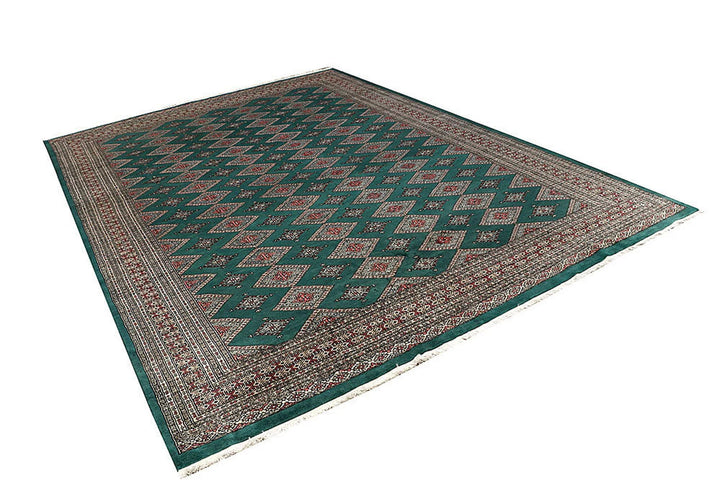 Teal Pakistani Jaldar Rug 8' x 11' 3" Hand-Knotted | No. QA12524