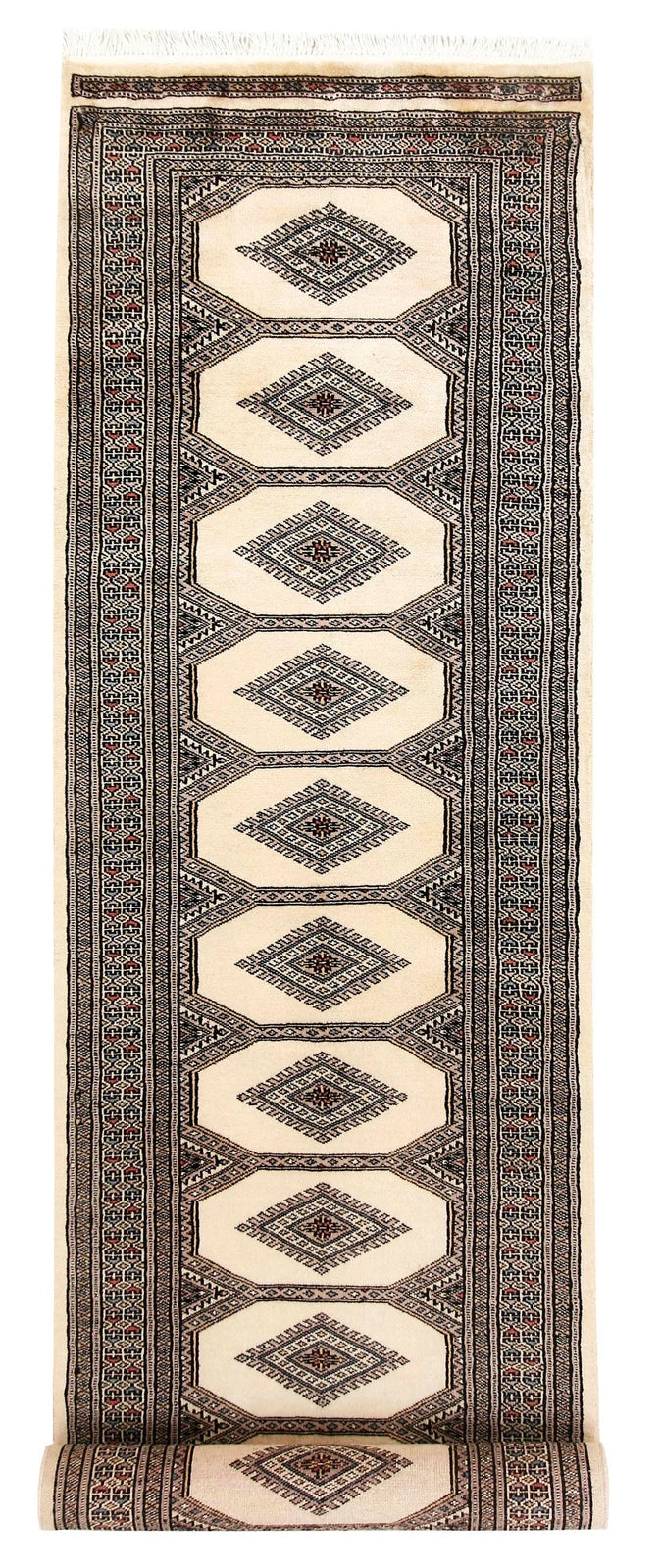 White Pakistani Jaldar Rug 2' 4" x 9' 6" Hand-Knotted | No. QA12551