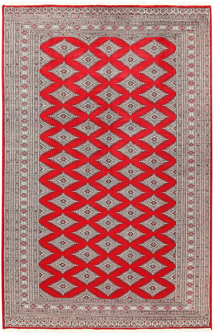 Red Pakistani Jaldar Rug 5' 11" x 9' 3" Hand-Knotted | No. QA12575