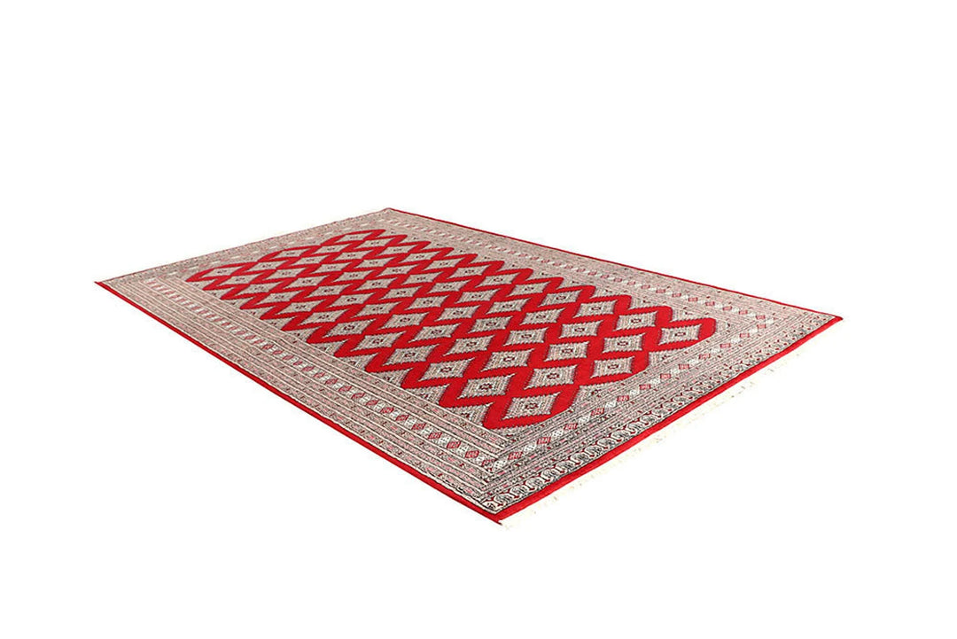 Red Pakistani Jaldar Rug 5' 11" x 9' 3" Hand-Knotted | No. QA12575