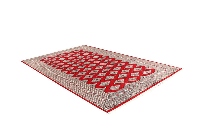 Red Pakistani Jaldar Rug 5' 11" x 9' 3" Hand-Knotted | No. QA12575