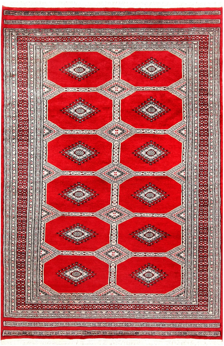 Red Pakistani Jaldar Rug 4' 6" x 6' 9" Hand-Knotted | No. QA12626