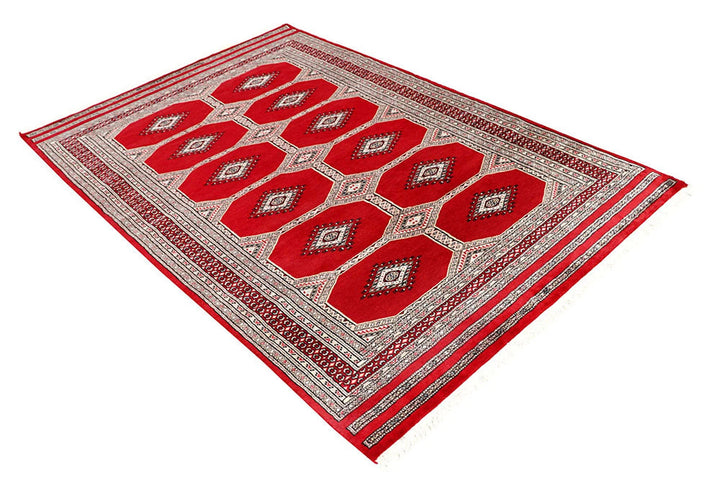 Red Pakistani Jaldar Rug 4' 6" x 6' 9" Hand-Knotted | No. QA12626
