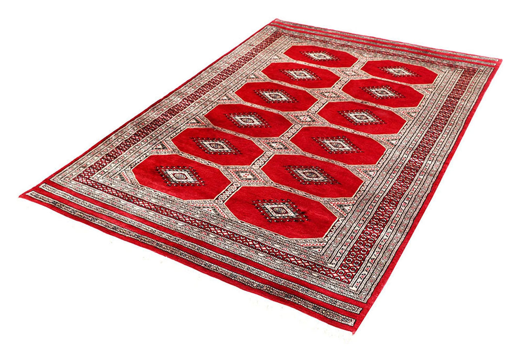 Red Pakistani Jaldar Rug 4' 6" x 6' 9" Hand-Knotted | No. QA12626