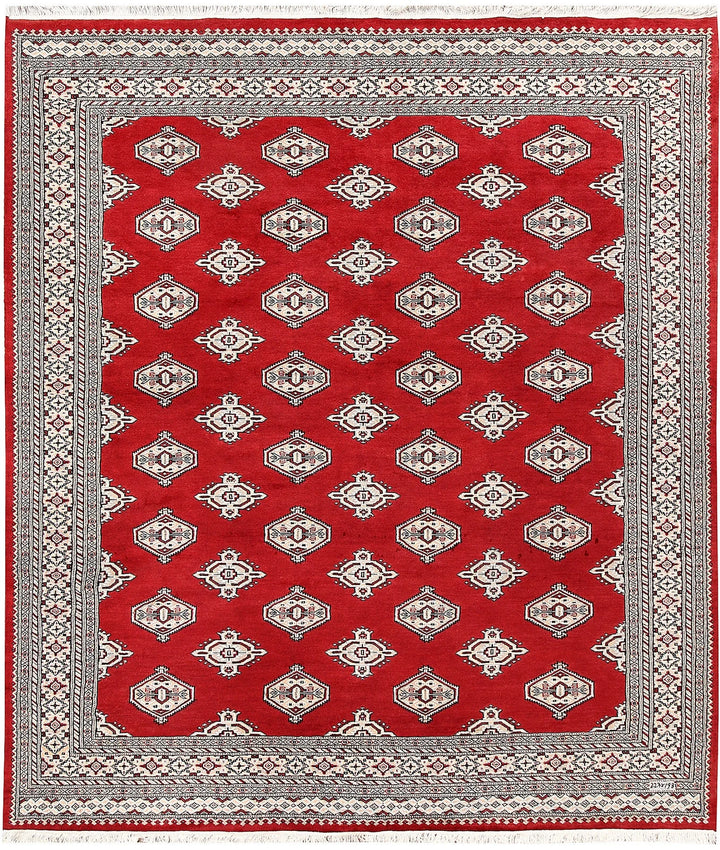 Red Pakistani Jaldar Rug 6' 6" x 7' 5" Hand-Knotted | No. QA12672