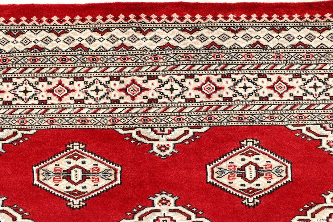 Red Pakistani Jaldar Rug 6' 6" x 7' 5" Hand-Knotted | No. QA12672