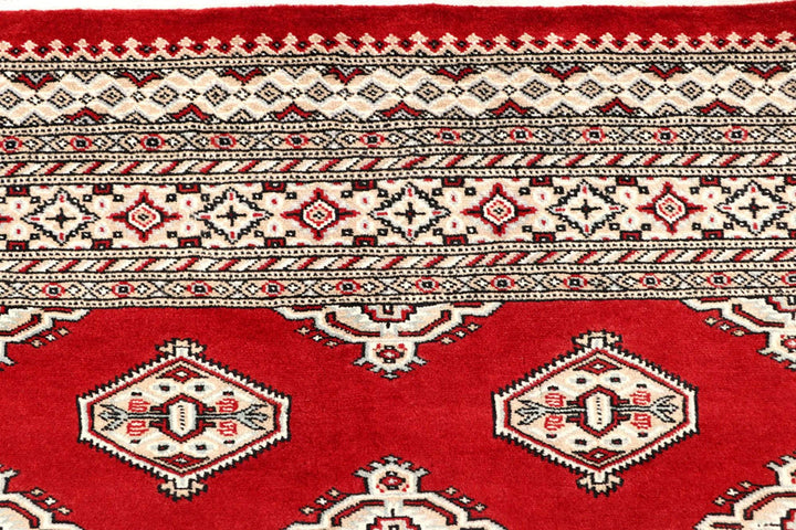 Red Pakistani Jaldar Rug 6' 6" x 7' 5" Hand-Knotted | No. QA12672