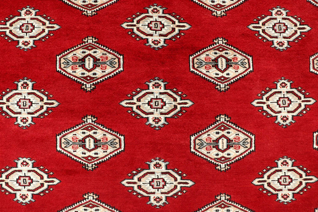 Red Pakistani Jaldar Rug 6' 6" x 7' 5" Hand-Knotted | No. QA12672