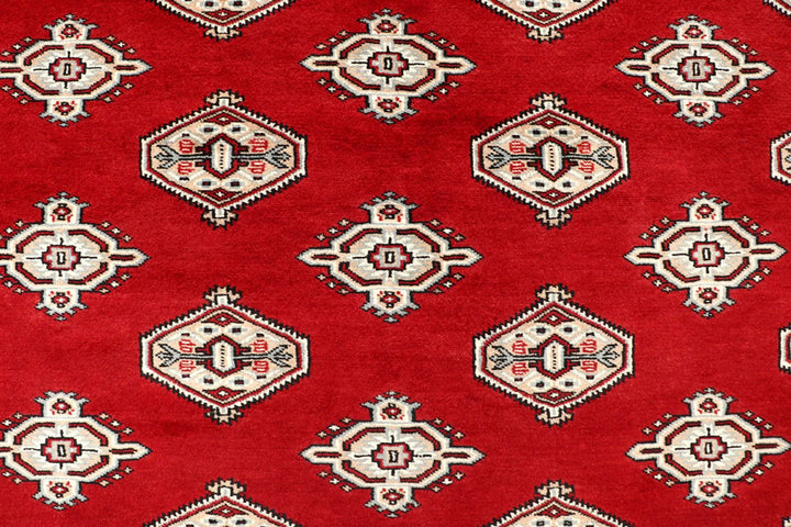 Red Pakistani Jaldar Rug 6' 6" x 7' 5" Hand-Knotted | No. QA12672