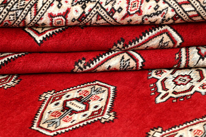 Red Pakistani Jaldar Rug 6' 6" x 7' 5" Hand-Knotted | No. QA12672