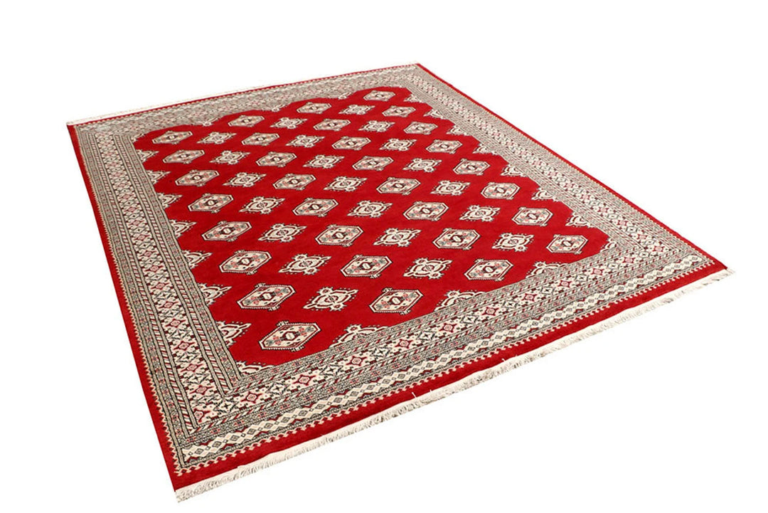 Red Pakistani Jaldar Rug 6' 6" x 7' 5" Hand-Knotted | No. QA12672