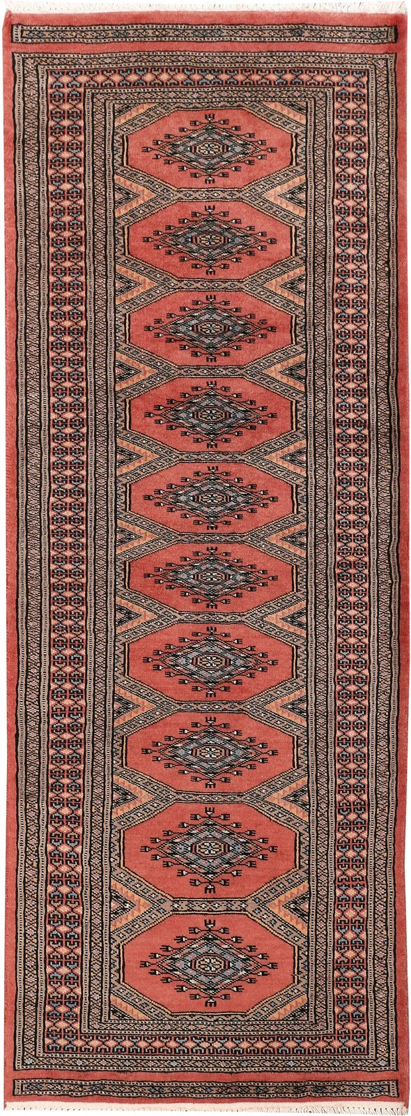 Dark Salmon Pakistani Jaldar Rug 2' 1" x 5' 10" Hand-Knotted | No. QA12795