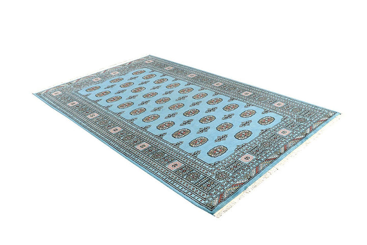 Sky Blue Pakistani Bokhara Rug 5' 1" x 8' 2" Hand-Knotted | No. QA12839