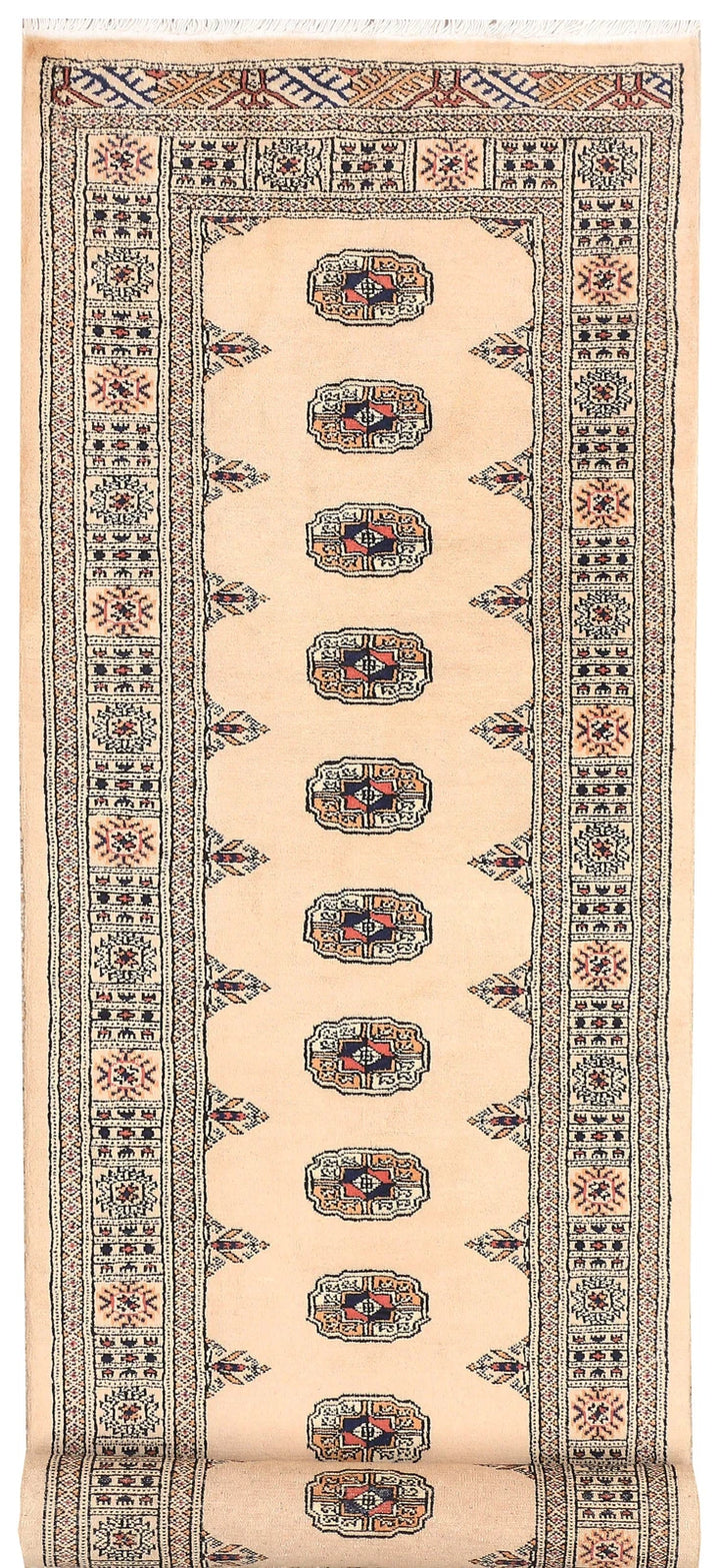 White Bokhara Rug 2' 7" x 10' " Hand-Knotted | No. QA13194
