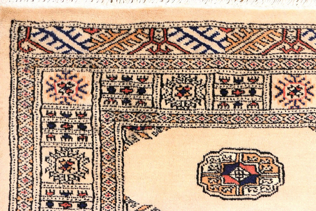 White Bokhara Rug 2' 7" x 10' " Hand-Knotted | No. QA13194