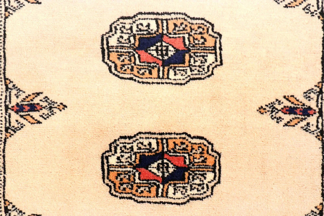 White Bokhara Rug 2' 7" x 10' " Hand-Knotted | No. QA13194