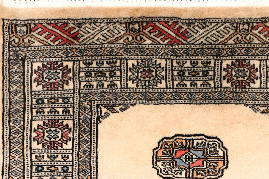 Antique White Pakistani Bokhara Rug 2' 7" x 10' 3" Hand-Knotted | No. QA13229
