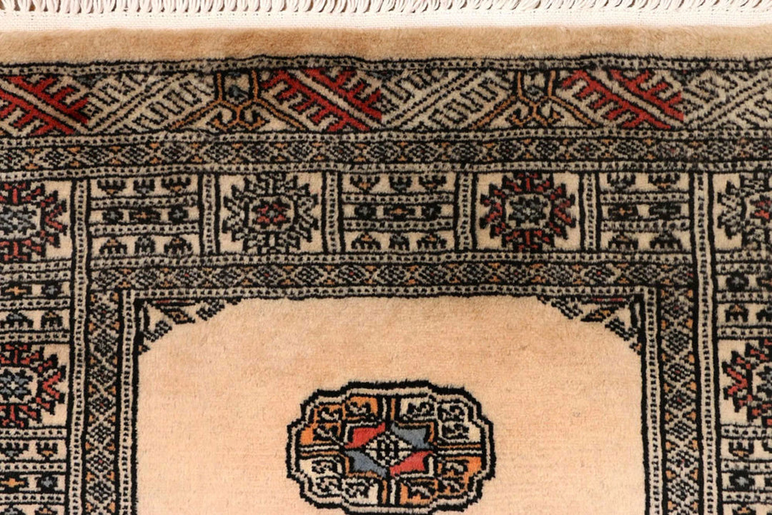 Antique White Pakistani Bokhara Rug 2' 7" x 10' 3" Hand-Knotted | No. QA13229