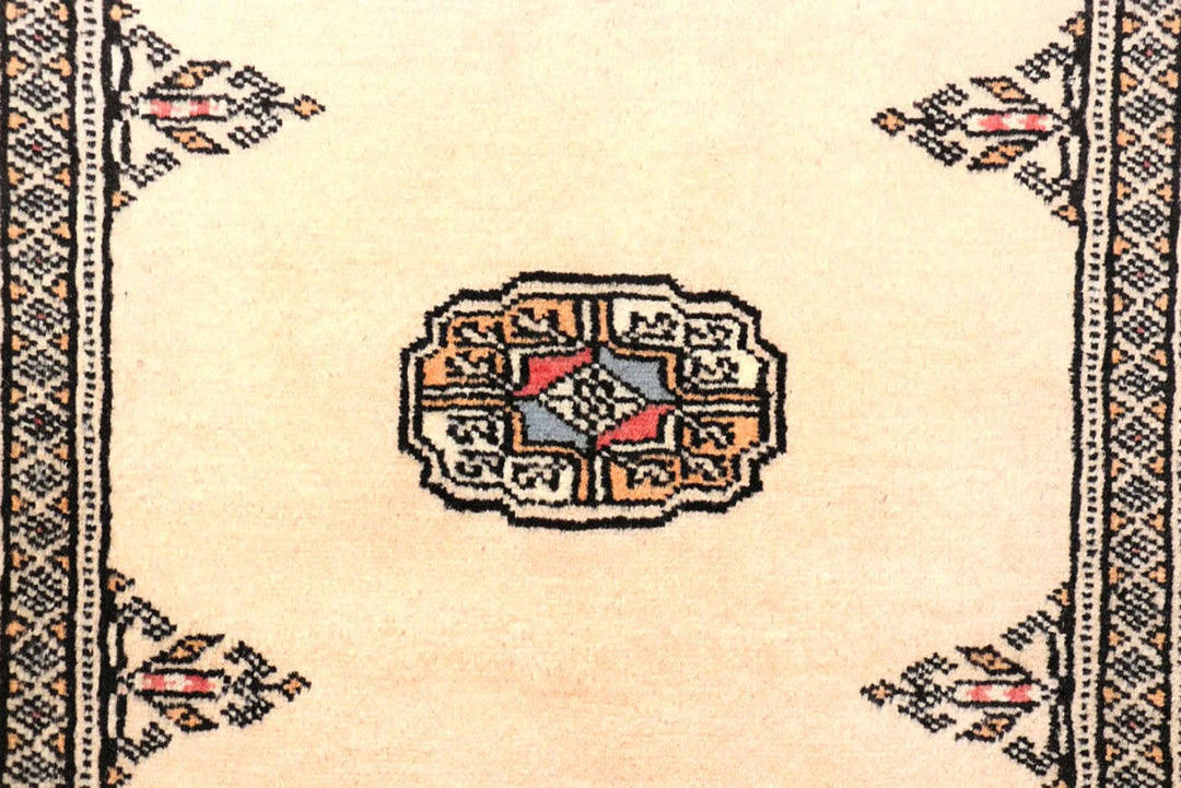 Antique White Pakistani Bokhara Rug 2' 7" x 10' 3" Hand-Knotted | No. QA13229