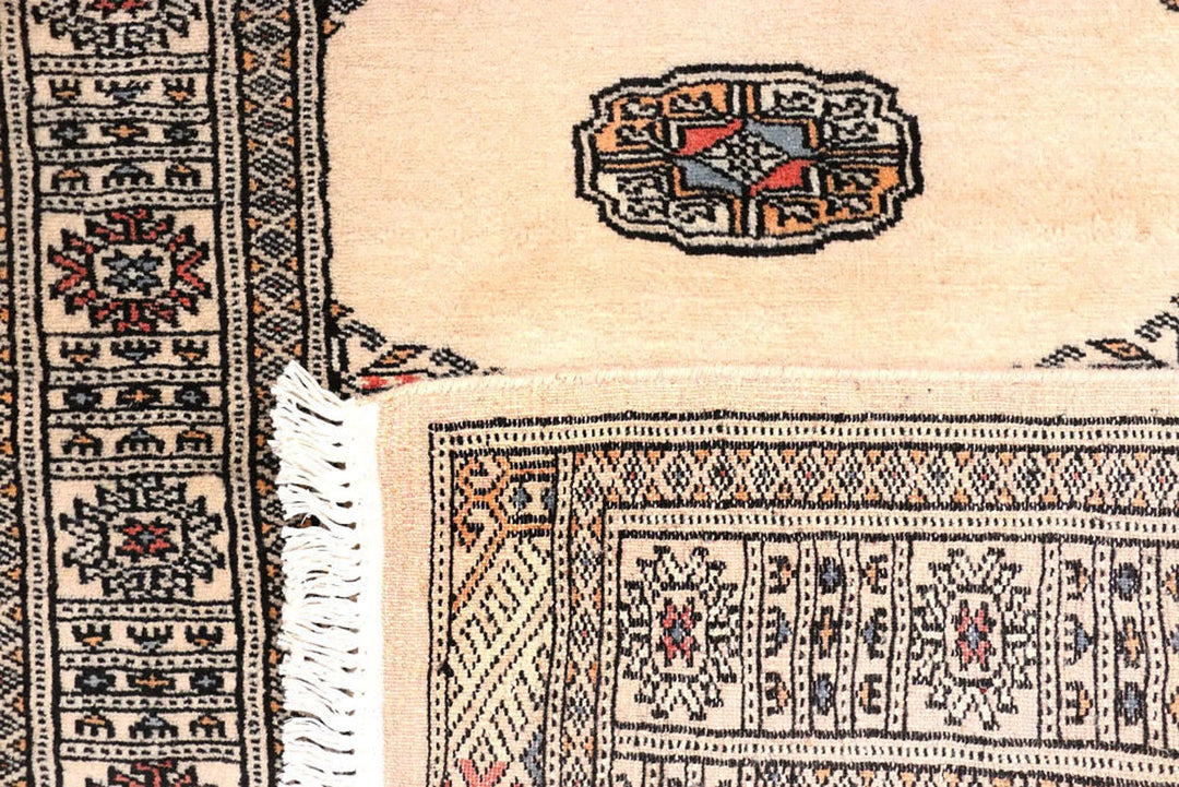 Antique White Pakistani Bokhara Rug 2' 7" x 10' 3" Hand-Knotted | No. QA13229
