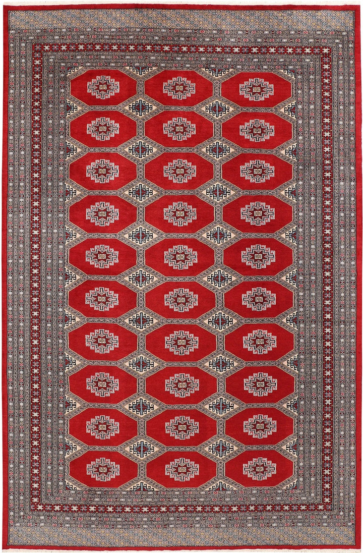 Red Pakistani Jaldar Rug 6' 7" x 10' 2" Hand-Knotted | No. QA13358