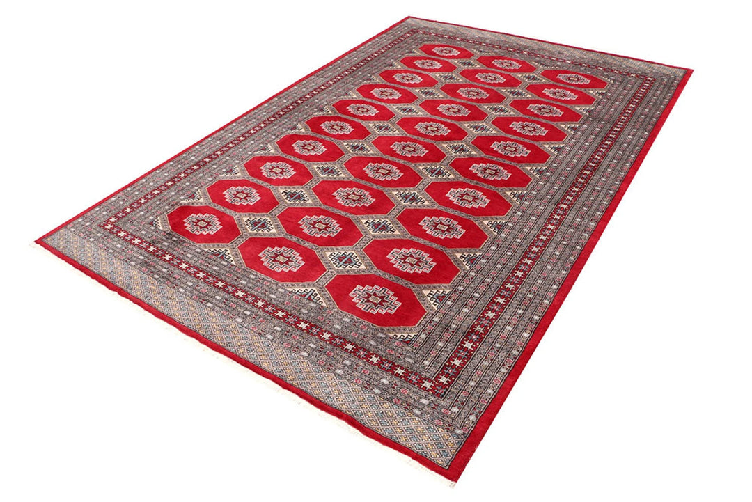 Red Pakistani Jaldar Rug 6' 7" x 10' 2" Hand-Knotted | No. QA13358