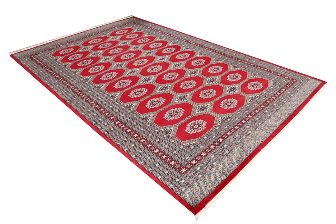Red Pakistani Jaldar Rug 6' 7" x 10' 2" Hand-Knotted | No. QA13358