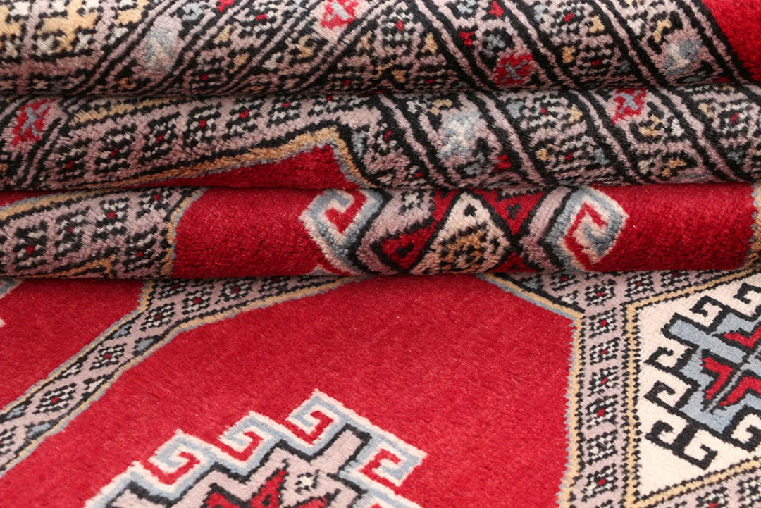 Red Pakistani Jaldar Rug 6' 7" x 10' 2" Hand-Knotted | No. QA13358