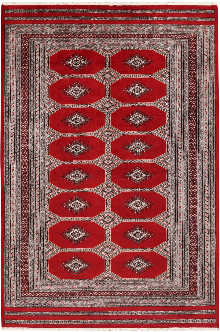 Dark Red Pakistani Jaldar Rug 5' 8" x 8' 4" Hand-Knotted | No. QA13421