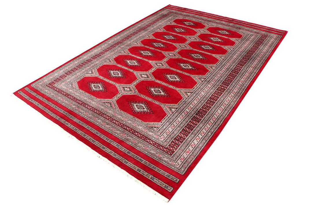 Dark Red Pakistani Jaldar Rug 5' 8" x 8' 4" Hand-Knotted | No. QA13421