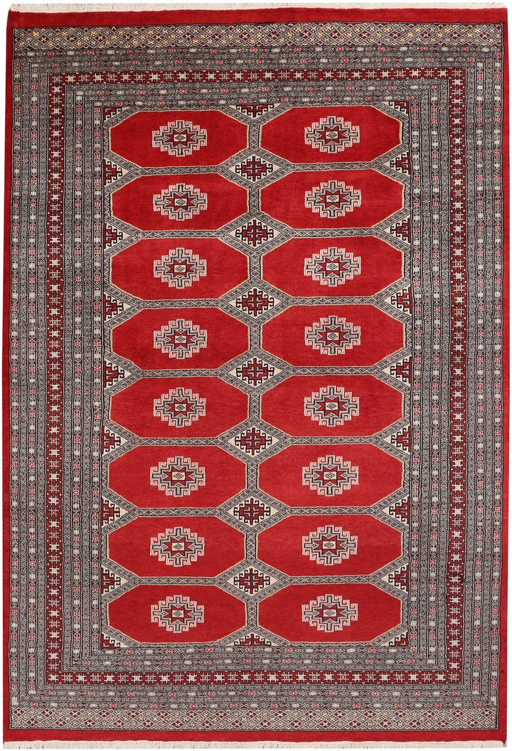 Red Pakistani Jaldar Rug 5' 7" x 8' Hand-Knotted | No. QA13438