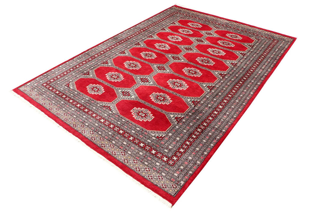 Red Pakistani Jaldar Rug 5' 7" x 8' Hand-Knotted | No. QA13438