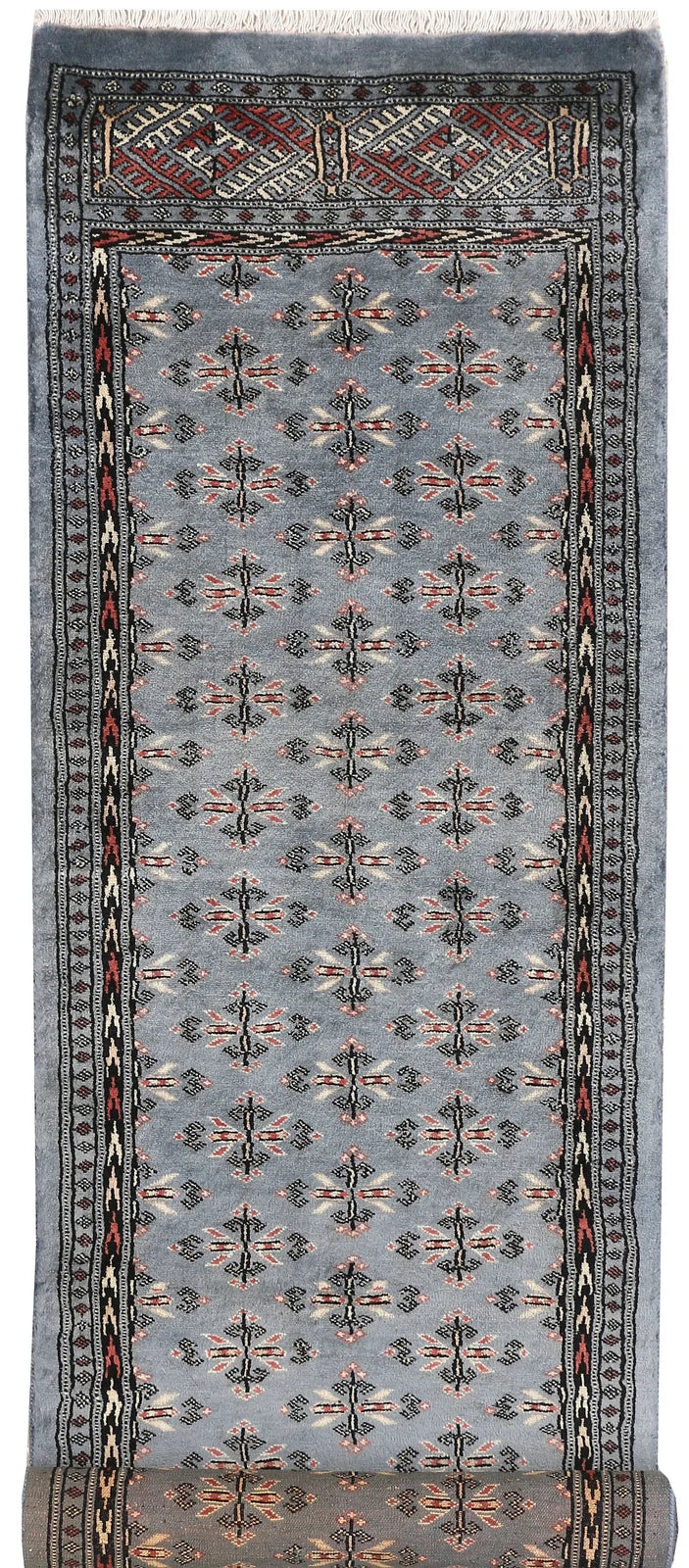 Light Slate Grey Pakistani Butterfly Runner 2' 6" x 8' 4" Hand-Knotted | No. QA13491