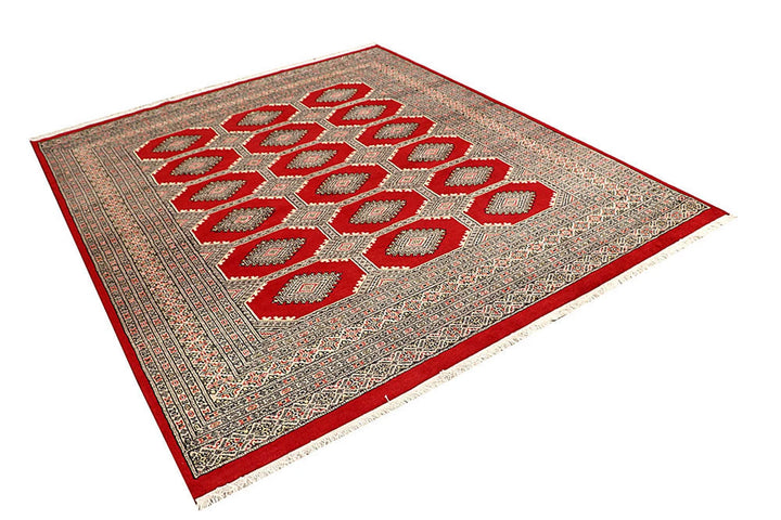 Firebrick Red Pakistani Jaldar Rug 6' 8" x 7' 9" Hand-Knotted | No. QA13536