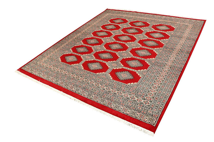 Firebrick Red Pakistani Jaldar Rug 6' 8" x 7' 9" Hand-Knotted | No. QA13536
