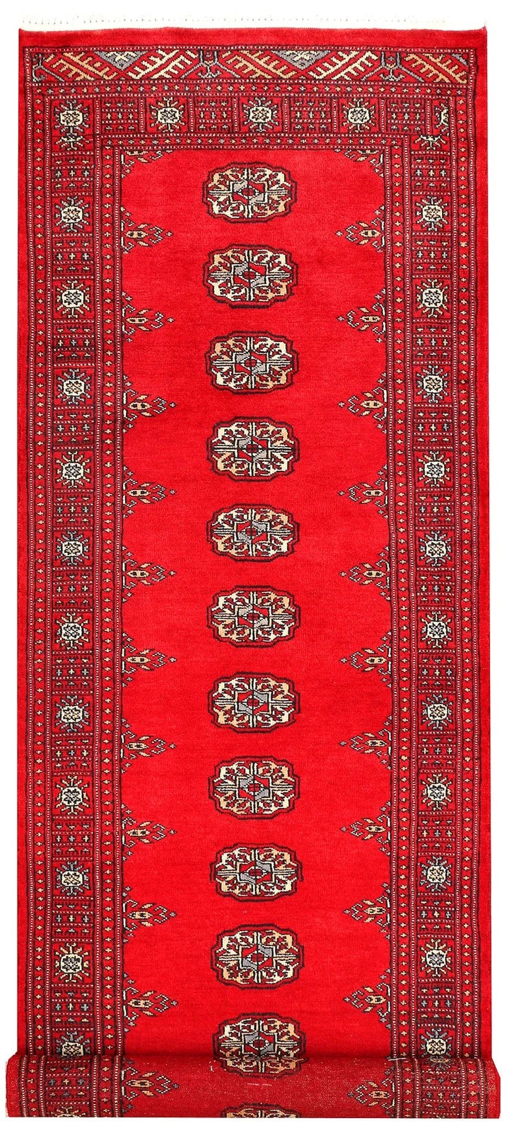 Red Pakistani Bokhara Rug 2' 7" x 8' 10" Hand-Knotted | No. QA13632