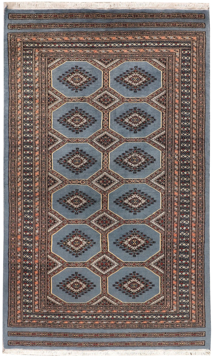 Slate Grey Pakistani Jaldar Rug 4' 1" x 6' 7" Hand-Knotted | No. QA13634