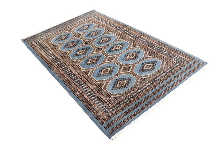 Slate Grey Pakistani Jaldar Rug 4' 1" x 6' 7" Hand-Knotted | No. QA13634