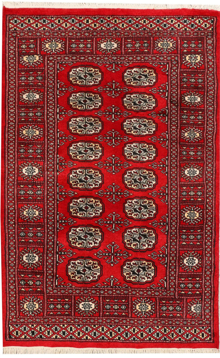 Dark Red Pakistani Bokhara Rug 3' x 4'8" Hand-Knotted | No. QA13638