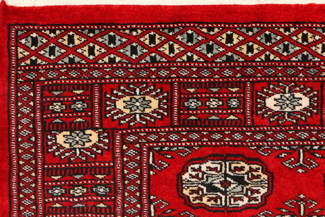 Dark Red Pakistani Bokhara Rug 3' x 4'8" Hand-Knotted | No. QA13638