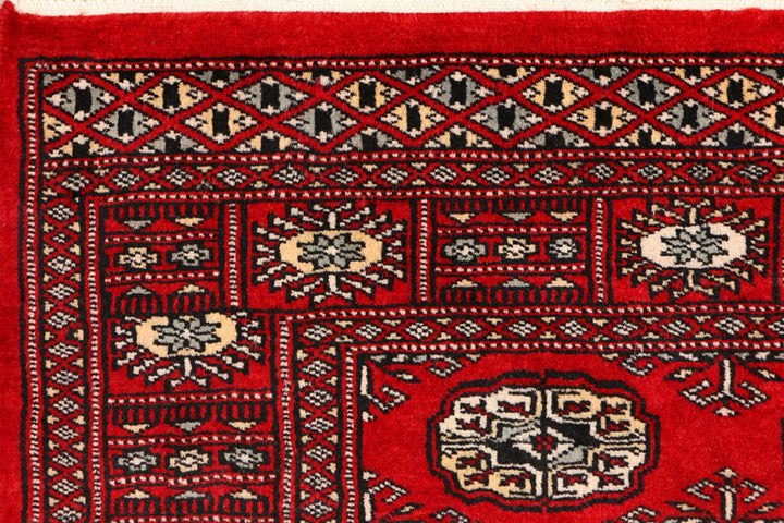Dark Red Pakistani Bokhara Rug 3' x 4'8" Hand-Knotted | No. QA13638