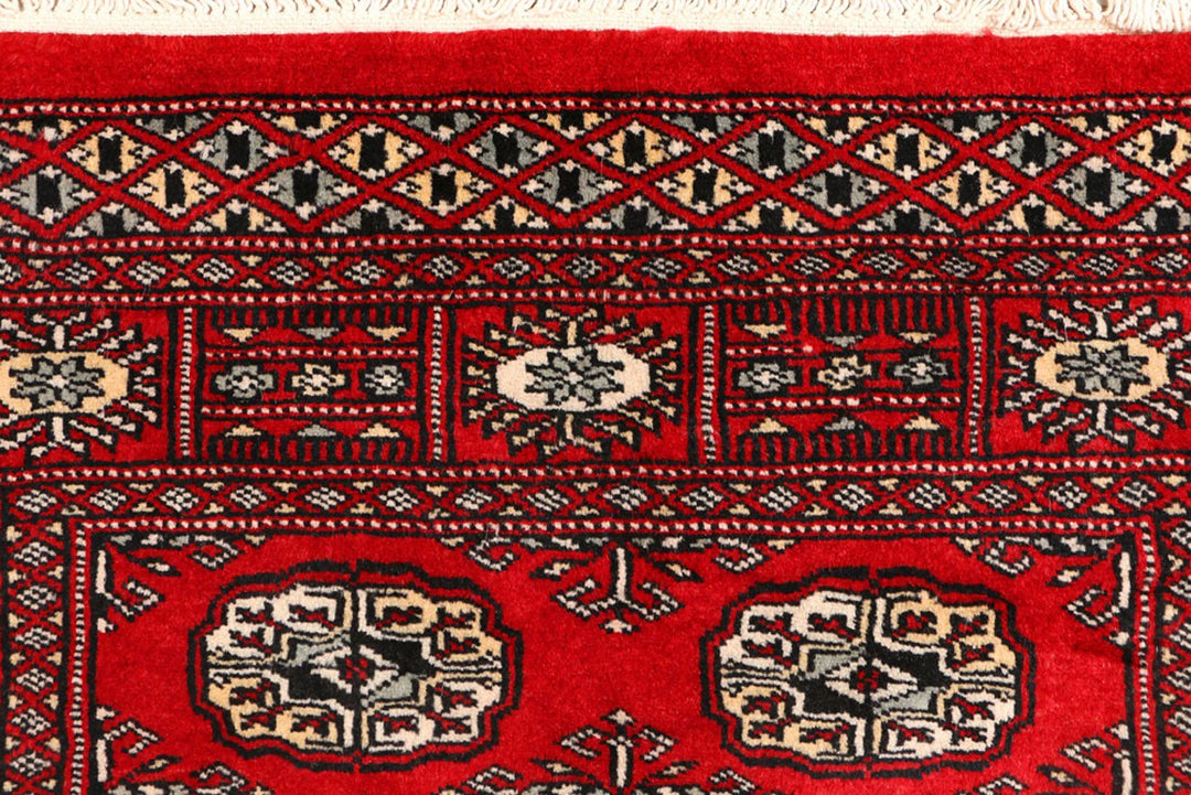 Dark Red Pakistani Bokhara Rug 3' x 4'8" Hand-Knotted | No. QA13638