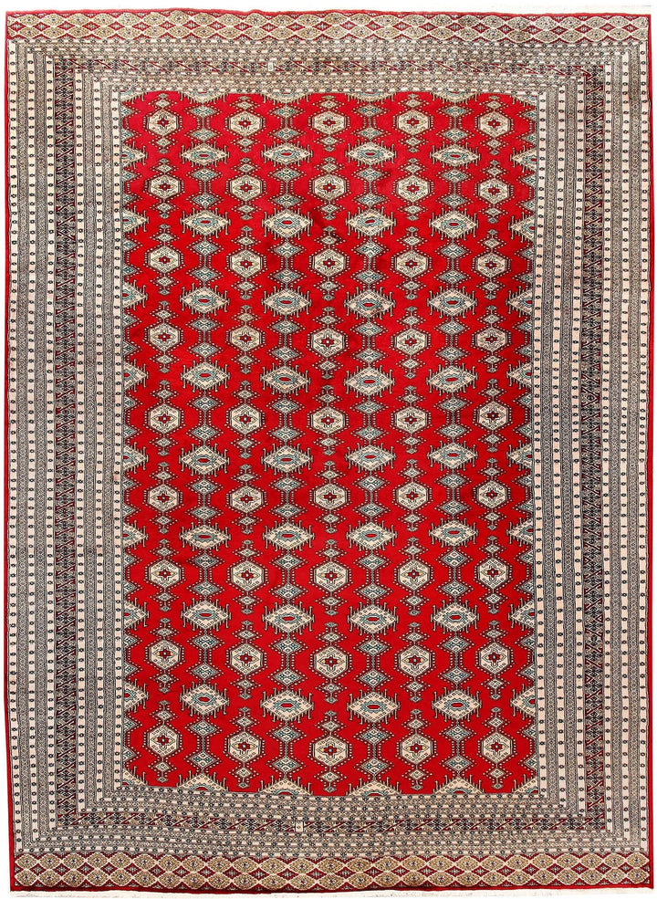 Red Pakistani Jaldar Rug 8' 1" x 11' 1" Hand-Knotted | No. QA13664