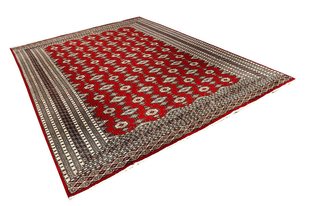 Red Pakistani Jaldar Rug 8' 1" x 11' 1" Hand-Knotted | No. QA13664