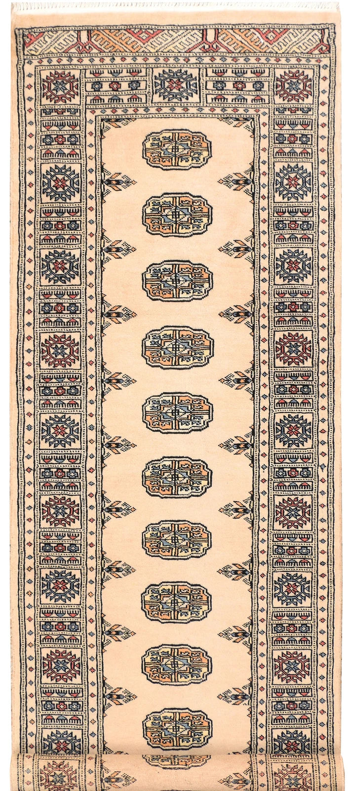 Ivory Pakistani Bokhara Rug 2' 6" x 7' 11" Hand-Knotted | No. QA13827